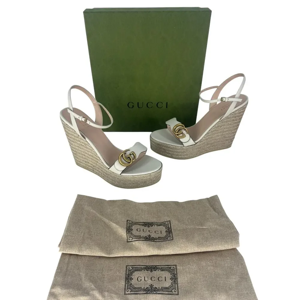 Gucci Aitana Marmont GG Leather Platform Espadrille Wedge Sandals 41 - Picture 3 of 16